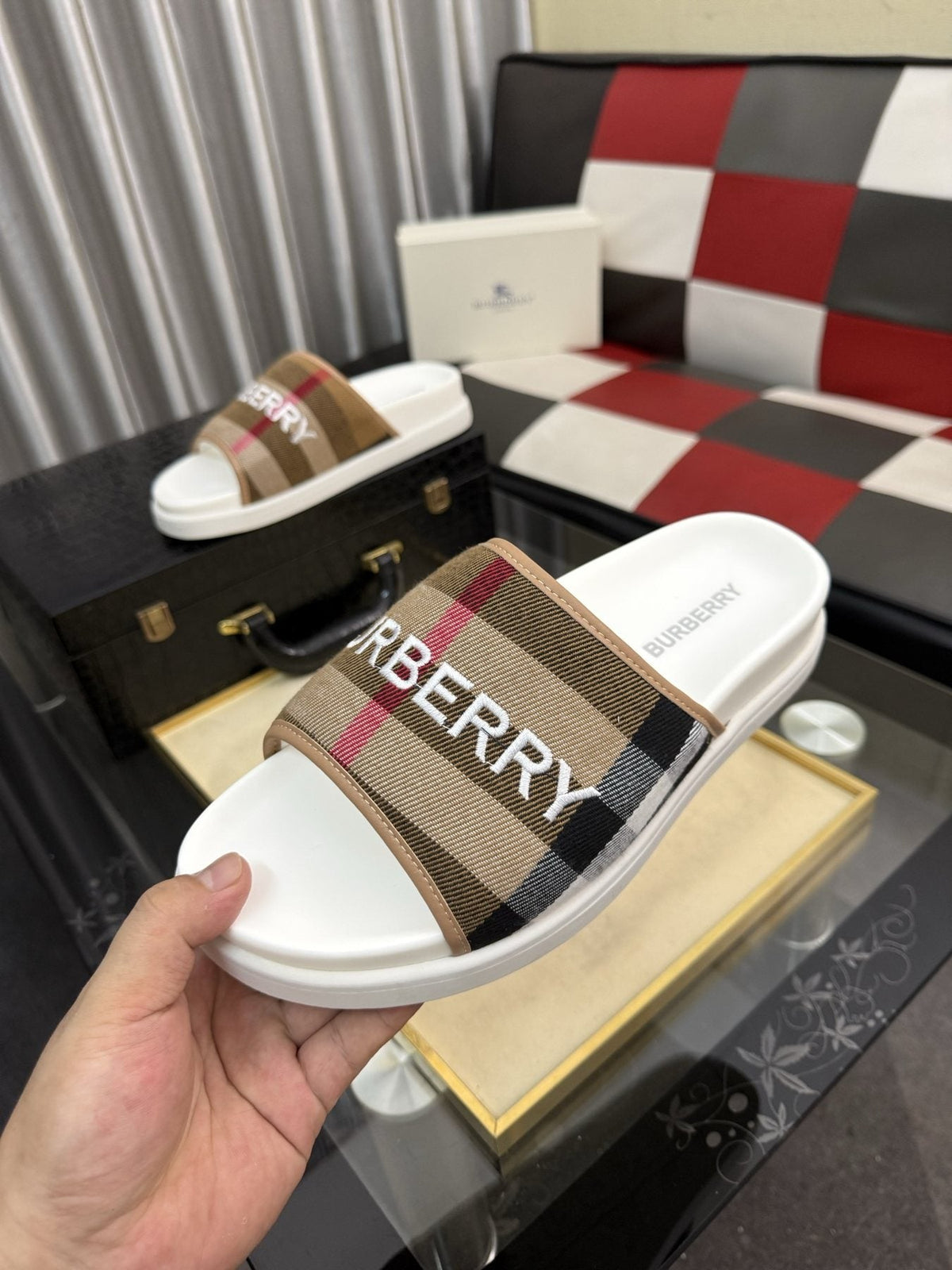 Burberry Check Logo Slide Sandals